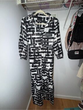 Rachel Zoe Black & White Abstract Print Maxi Dress